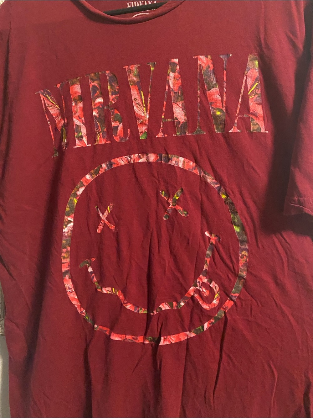 NIRVANA Maroon Tee with Floral Logo Cutout